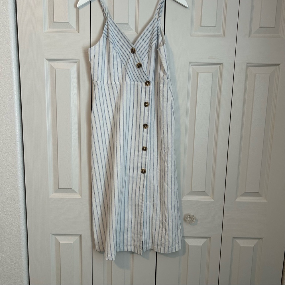 KLd Striped Midi Dress 100% Rayon Made in USA Beach Sundress Sleeveless Vacation